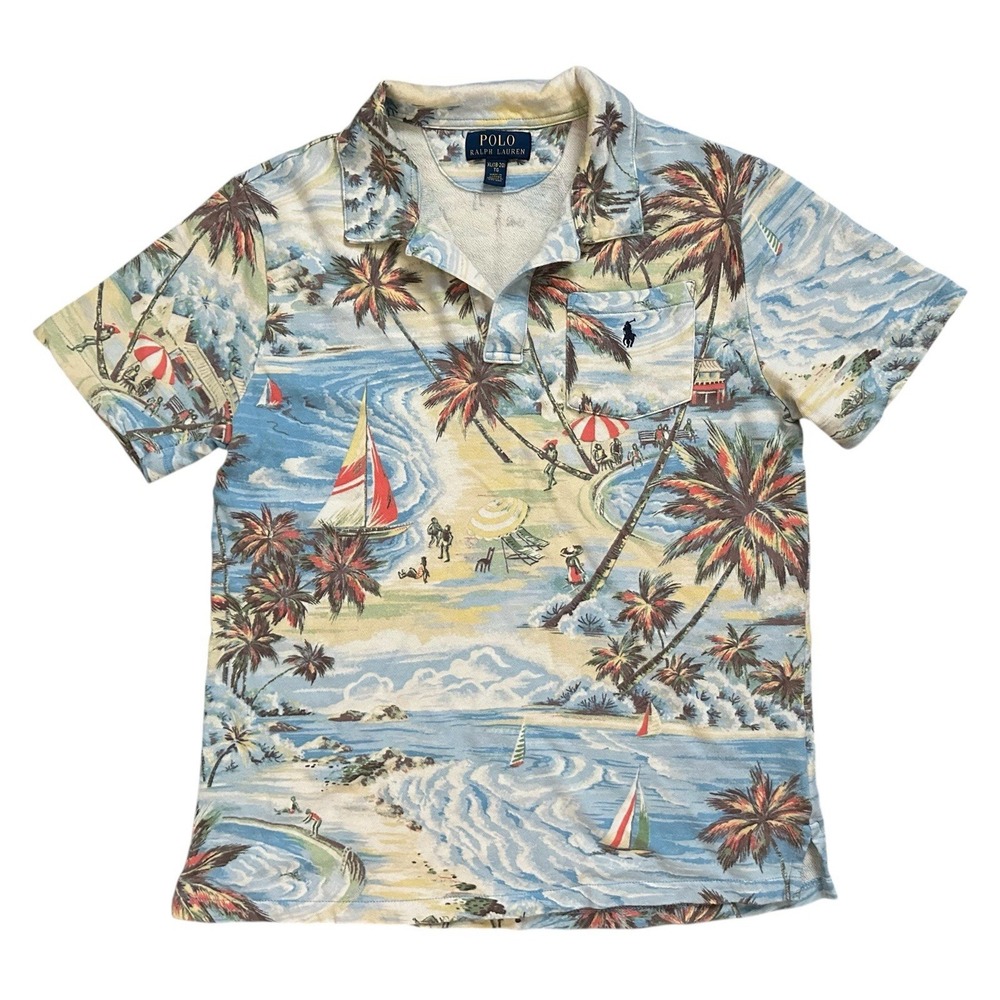 Ralph Lauren Tropical Print Spa Terry Trees Kids Boys Polo Shirt Size XL (18-20)